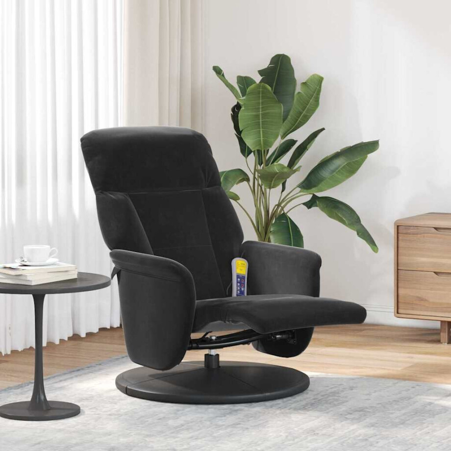 vidaXL Massage Recliner Stoel Zwart 91 x 71 x 105 cm Fluweel afbeelding 1