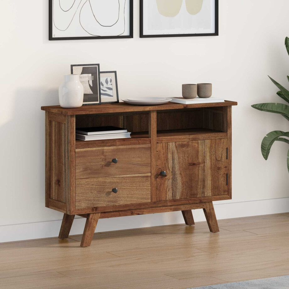 vidaXL Dressoir met lade Naturel 100 x 30 x 68 cm Massief Teakhout afbeelding 1