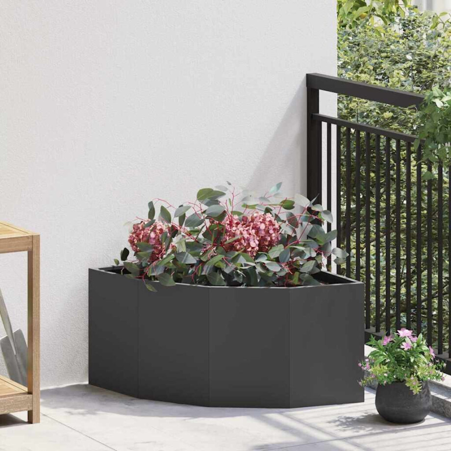vidaXL Hoek Plantbak Zwart 60 x 60 x 35 cm Staal afbeelding 1