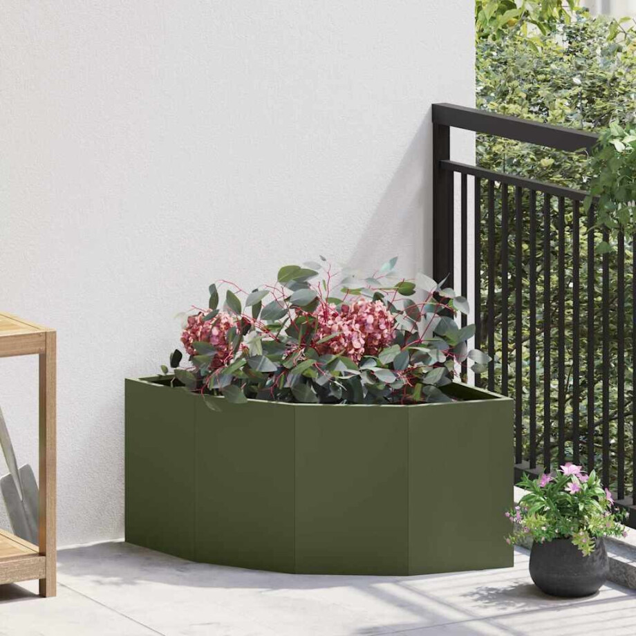 vidaXL Hoek Plantbak Olijfgroen 60 x 60 x 35 cm Staal vidaXL Hoek Plantbak Olijfgroen 60 x 60 x 35 cm Staal afbeelding 1