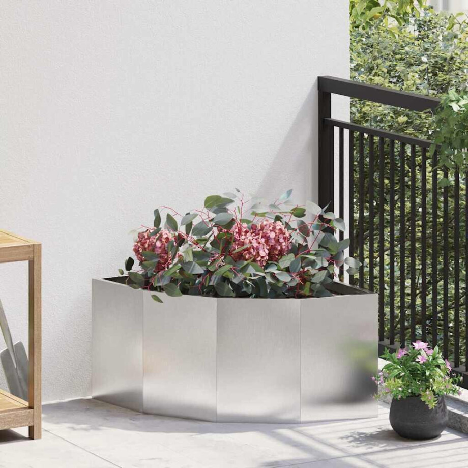 vidaXL Hoek Plantbak Zilver 60 x 60 x 35 cm Roestvrij staal afbeelding 1