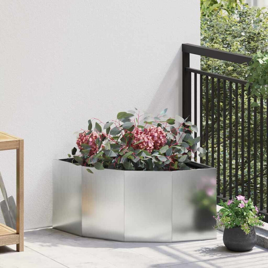 vidaXL Hoek Plantbak Zilver 60 x 60 x 35 cm Gegalvaniseerd staal afbeelding 1