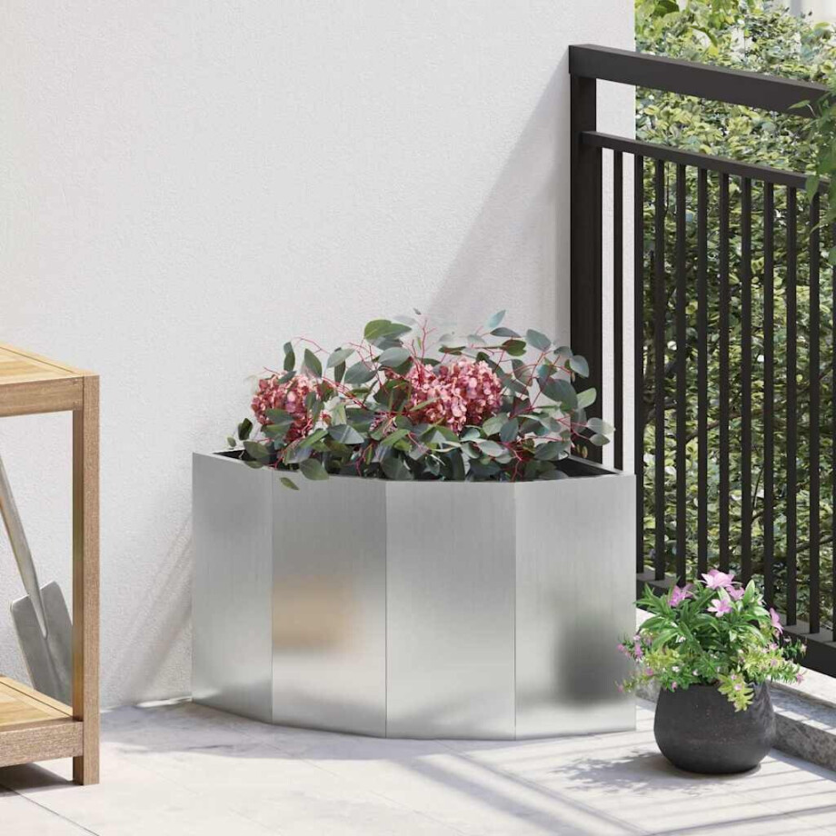 vidaXL Hoek Plantbak Zilver 45 x 45 x 35 cm Gegalvaniseerd staal afbeelding 1