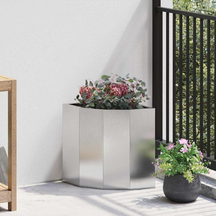 vidaXL Hoek Plantbak Zilver 30 x 30 x 35 cm Roestvrij staal afbeelding 1