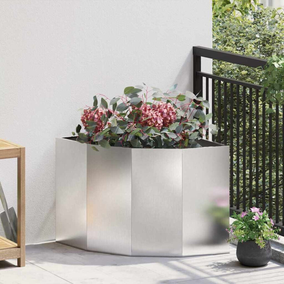 vidaXL Hoek Plantbak Zilver 60 x 60 x 50 cm Roestvrij staal afbeelding 1