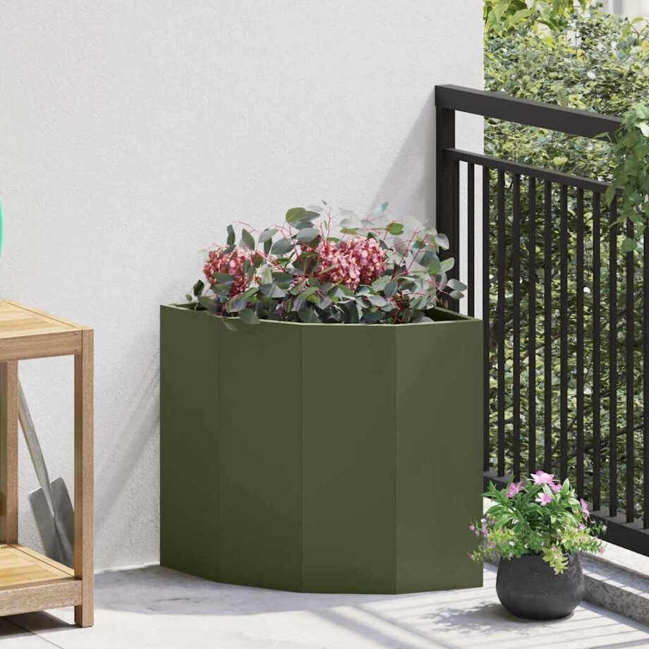 vidaXL Hoek Plantbak Olijfgroen 45 x 45 x 50 cm Staal vidaXL Hoek Plantbak Olijfgroen 45 x 45 x 50 cm Staal afbeelding 1
