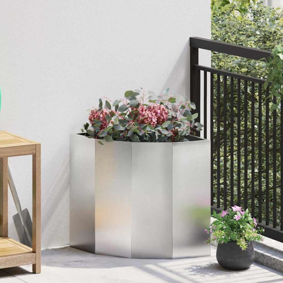 vidaXL Hoek Plantbak Zilver 45 x 45 x 50 cm Roestvrij staal afbeelding 1