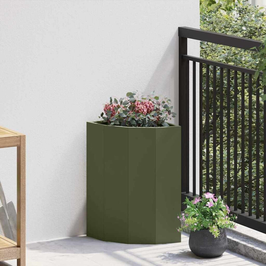 vidaXL Hoek Plantbak Olijfgroen 30 x 30 x 50 cm Staal vidaXL Hoek Plantbak Olijfgroen 30 x 30 x 50 cm Staal afbeelding 1