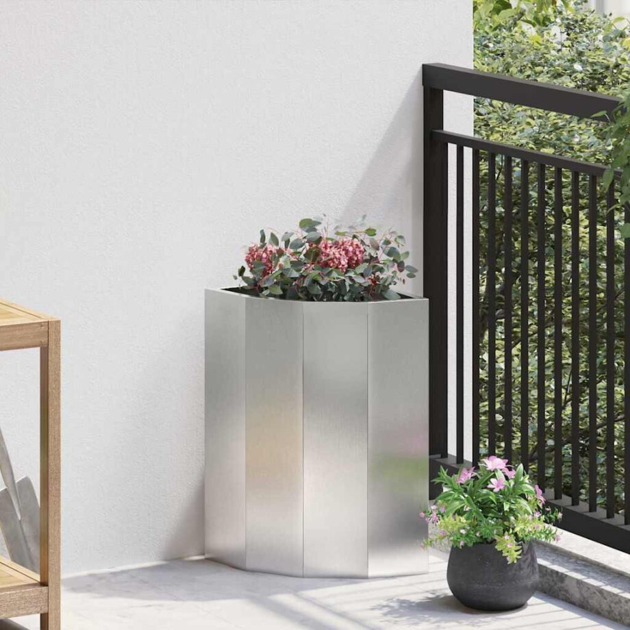 vidaXL Hoek Plantbak Zilver 30 x 30 x 50 cm Roestvrij staal afbeelding 1