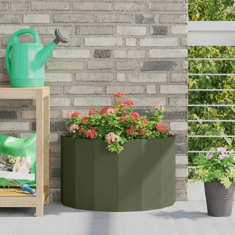 vidaXL Plantenbak Olijf Groen 60 x 30 x 35 cm Staal afbeelding 1