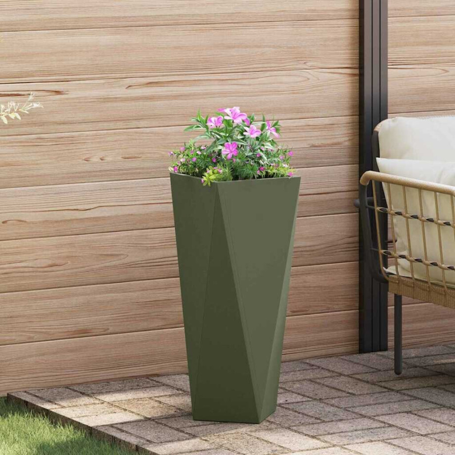 vidaXL Plantenbak Olijf Groen 30 x 30 x 75 cm Staal vidaXL Plantenbak Olijf Groen 30 x 30 x 75 cm Staal afbeelding 1