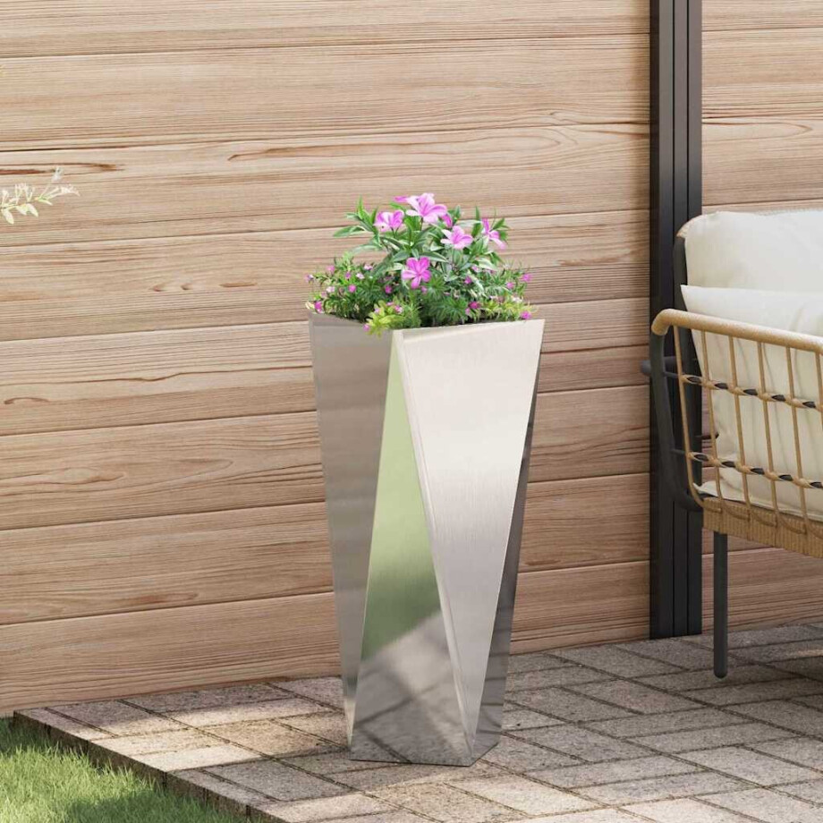 vidaXL Plantenbak Zilver 30 x 30 x 75 cm Roestvrij staal afbeelding 1