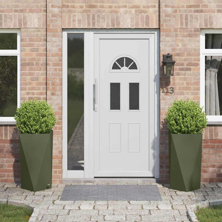 vidaXL Plantenbak 2 pcs Olijf Groen 40 x 40 x 75 cm Staal afbeelding 1