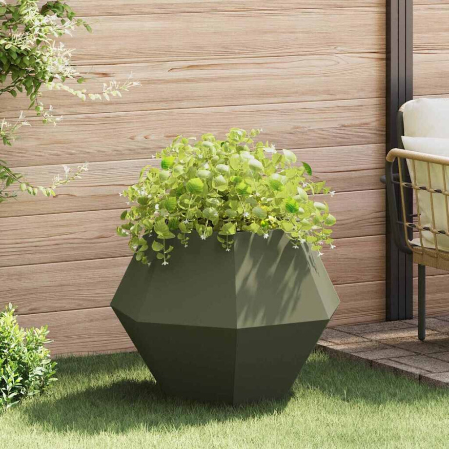vidaXL Plantenbak Olijf Groen 75 x 75 x 60 cm Staal afbeelding 1