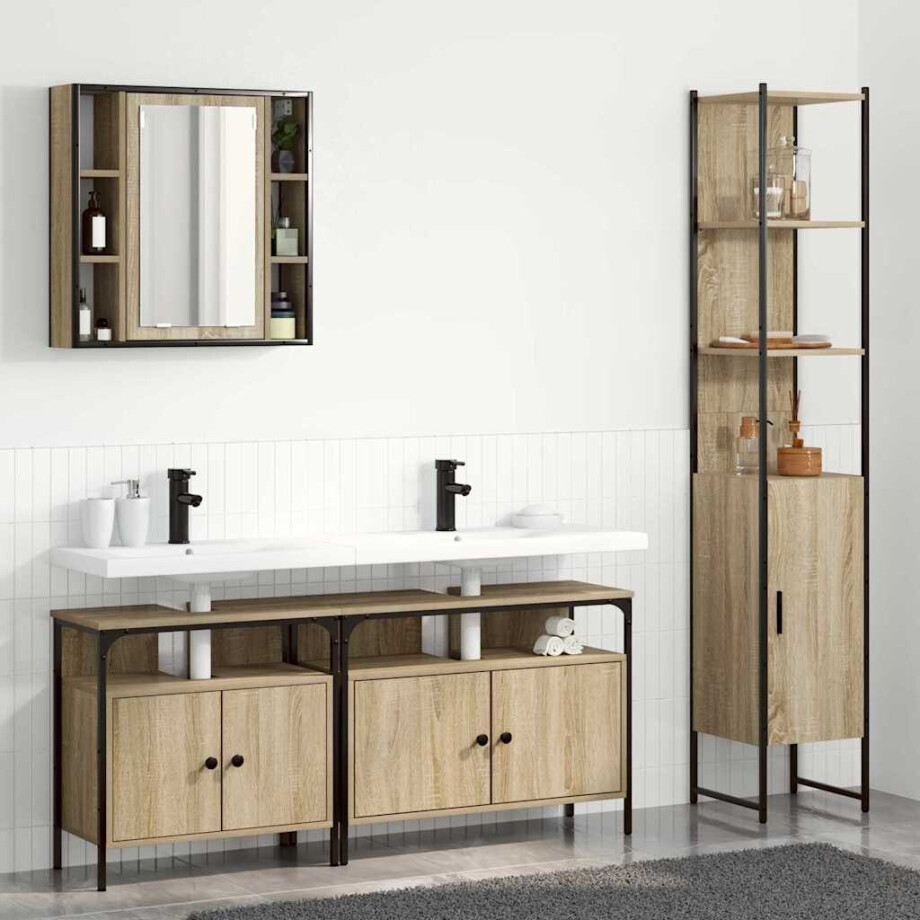 vidaXL Badkamermeubelset met plank 4 pcs Sonoma Eiken Bewerkt hout afbeelding 1