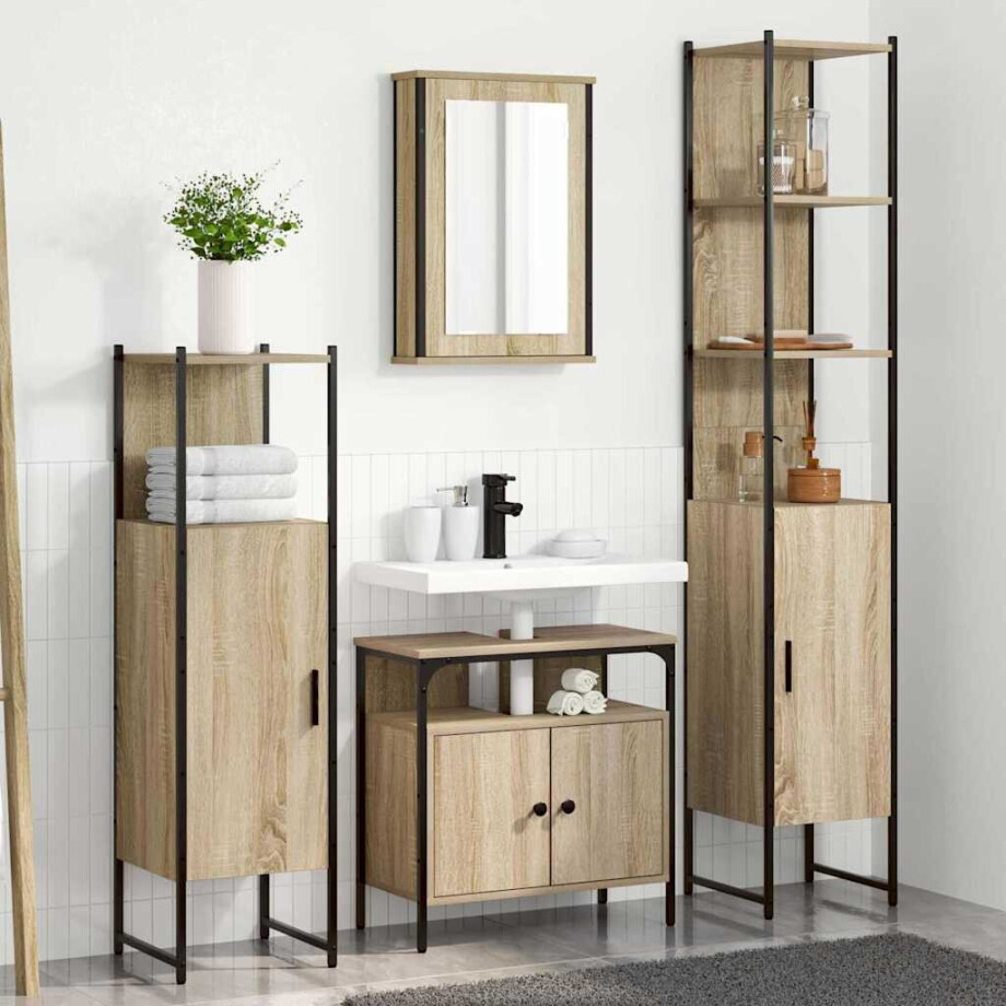 vidaXL Badkamermeubelset met plank 4 pcs Sonoma Eiken Bewerkt hout afbeelding 1