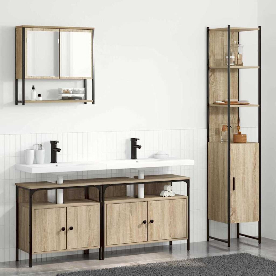 vidaXL Badkamermeubelset met plank 4 pcs Sonoma Eiken Bewerkt hout afbeelding 1