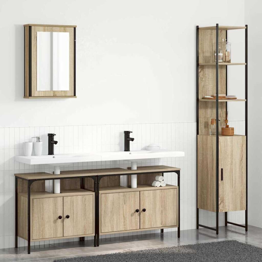 vidaXL Badkamermeubelset met plank 4 pcs Sonoma Eiken Bewerkt hout vidaXL Badkamermeubelset met plank 4 pcs Sonoma Eiken Bewerkt hout afbeelding 1