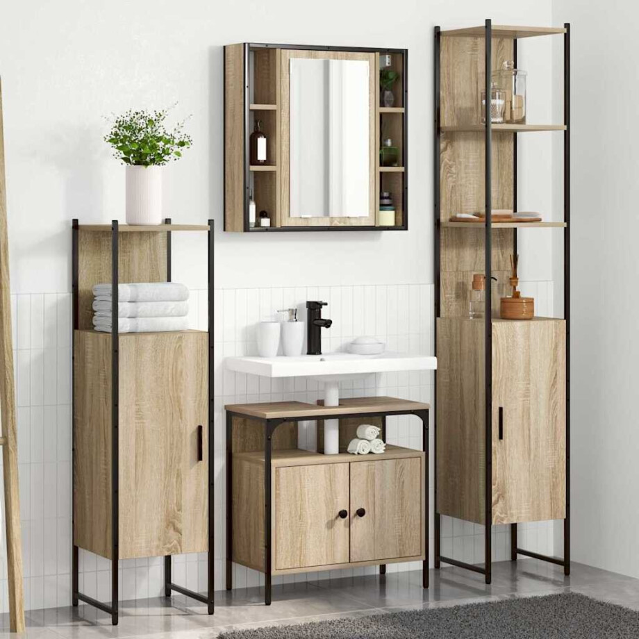 vidaXL Badkamermeubelset met plank 4 pcs Sonoma Eiken Bewerkt hout vidaXL Badkamermeubelset met plank 4 pcs Sonoma Eiken Bewerkt hout afbeelding 1