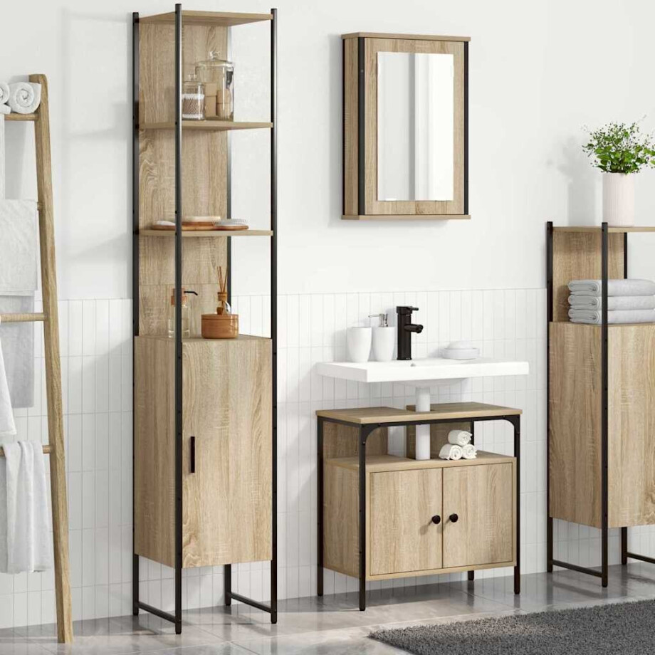vidaXL Badkamermeubelset met plank 3 pcs Sonoma Eiken Bewerkt hout afbeelding 1
