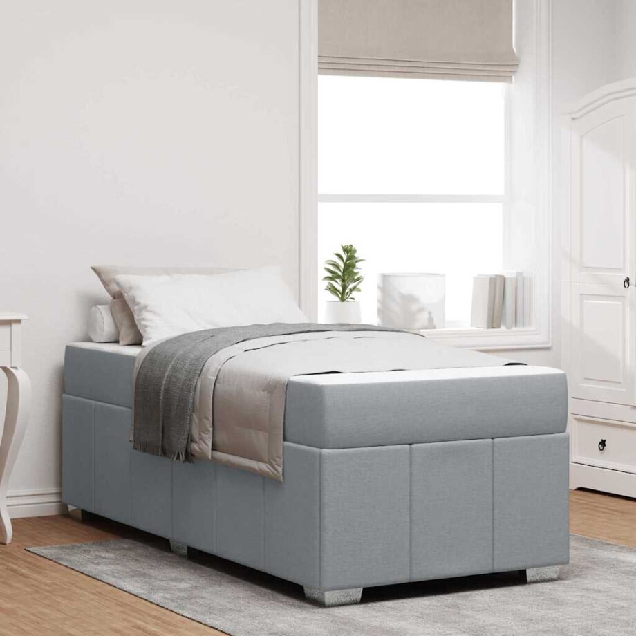 vidaXL Bedframe met matras Lichtgrijs 80 x 200 cm Stof afbeelding 1