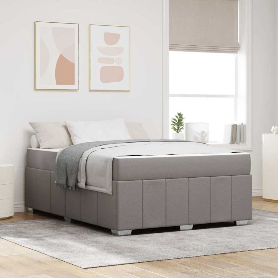 vidaXL Bedframe met matras Taupe 140 x 200 cm Stof afbeelding 1