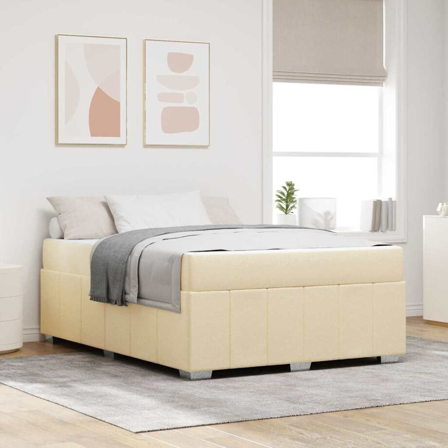 vidaXL Bedframe met matras Crème 140 x 200 cm Stof afbeelding 1