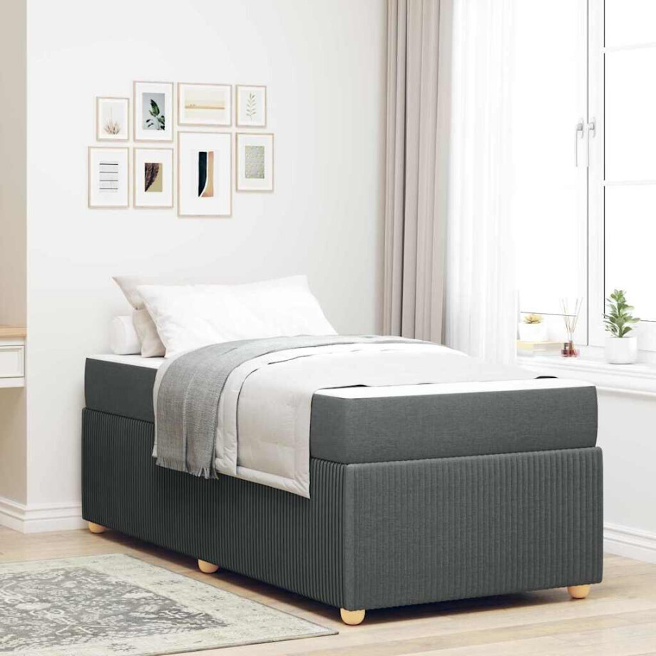 vidaXL Bedframe met matras Donkergrijs 90 x 190 cm Stof afbeelding 1
