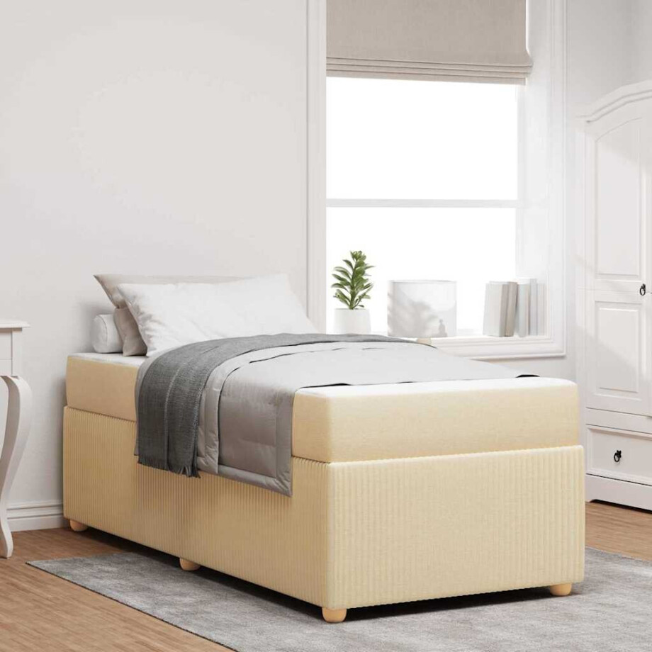 vidaXL Bedframe met matras Crème 90 x 190 cm Stof afbeelding 1