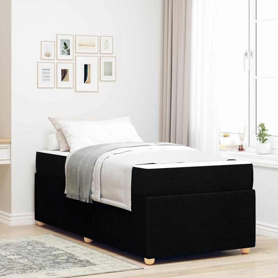 vidaXL Bedframe met matras Zwart 100 x 200 cm Stof afbeelding 1