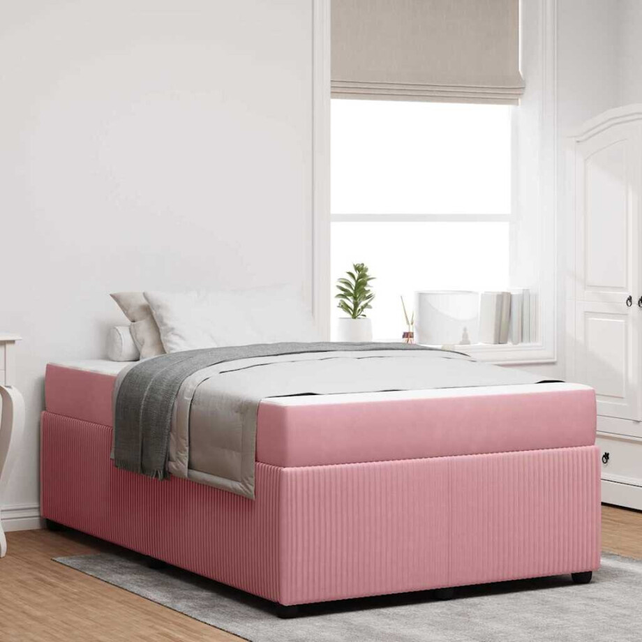 vidaXL Bedframe met matras Anders Roze 120 x 190 cm Fluweel afbeelding 1