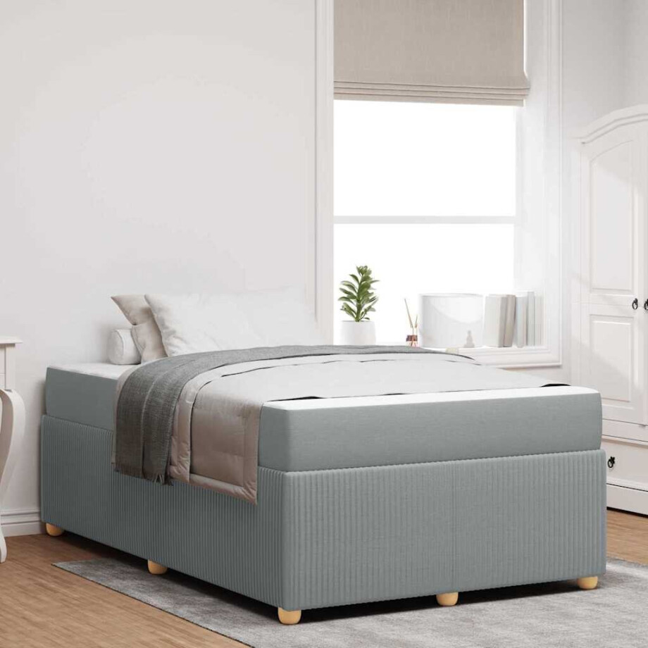 vidaXL Bedframe met matras Lichtgrijs 120 x 200 cm Stof afbeelding 1