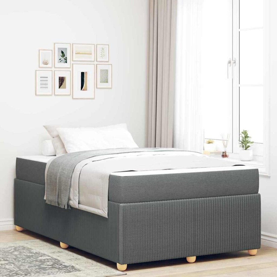 vidaXL Bedframe met matras Donkergrijs 120 x 200 cm Stof vidaXL Bedframe met matras Donkergrijs 120 x 200 cm Stof afbeelding 1