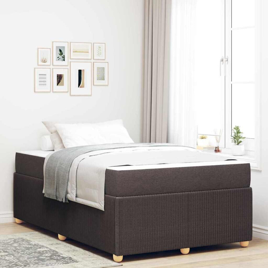 vidaXL Bedframe met matras Donkerbruin 120 x 200 cm Stof afbeelding 1