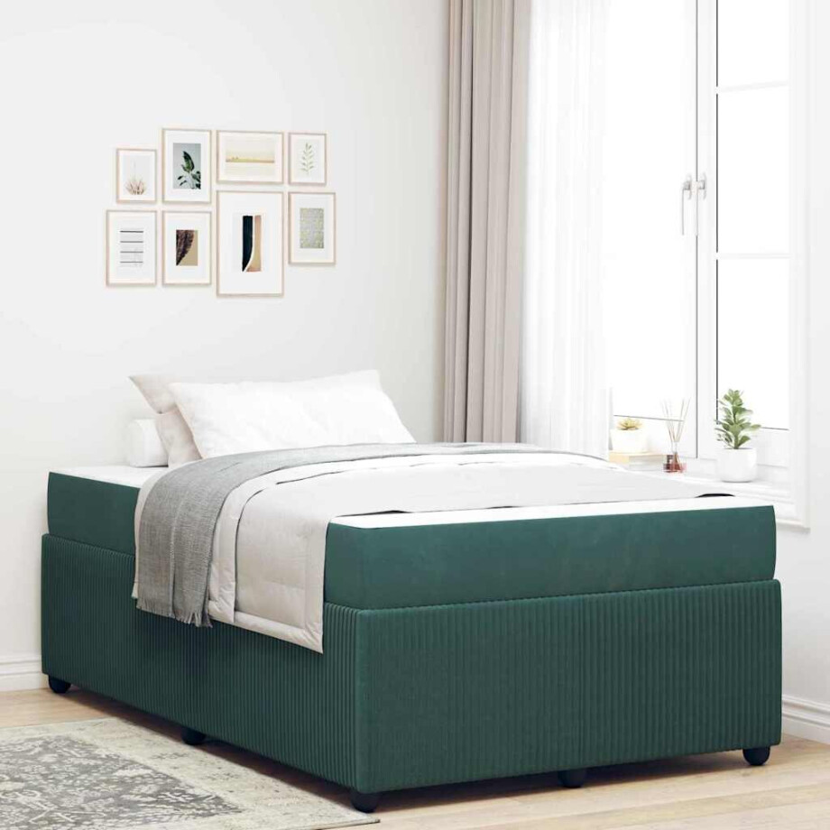 vidaXL Bedframe met matras Anders Donkergroen 120 x 200 cm Fluweel vidaXL Bedframe met matras Anders Donkergroen 120 x 200 cm Fluweel afbeelding 1