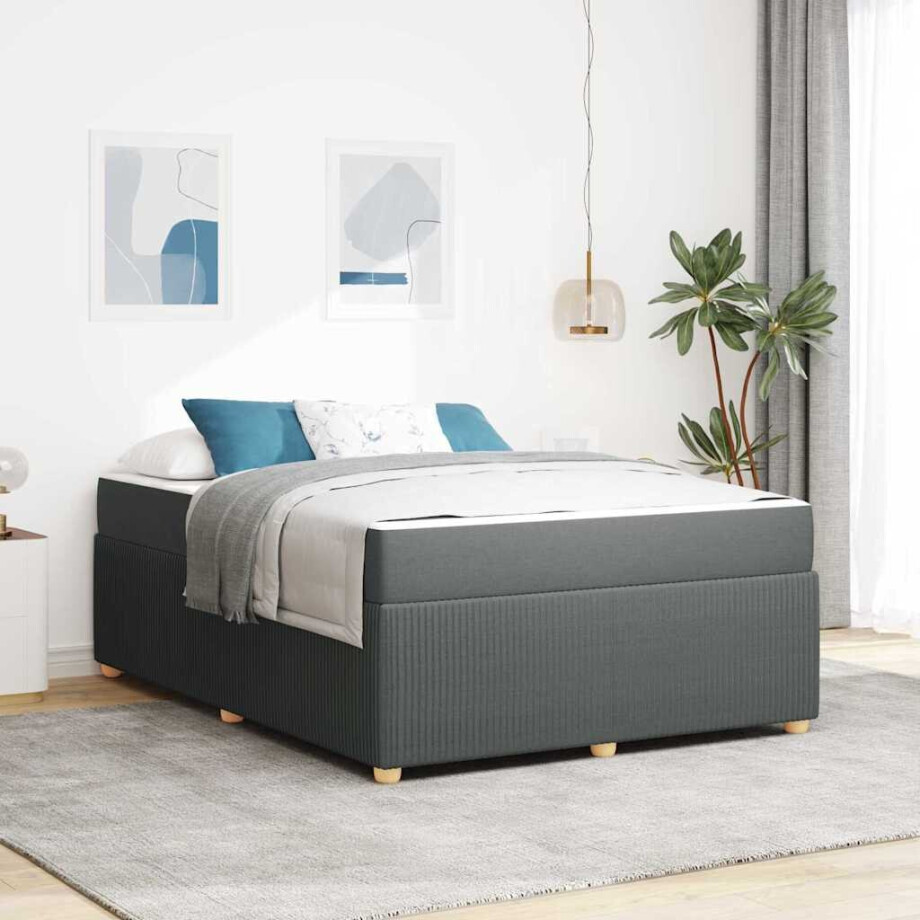vidaXL Bedframe met matras Donkergrijs 140 x 200 cm Stof afbeelding 1