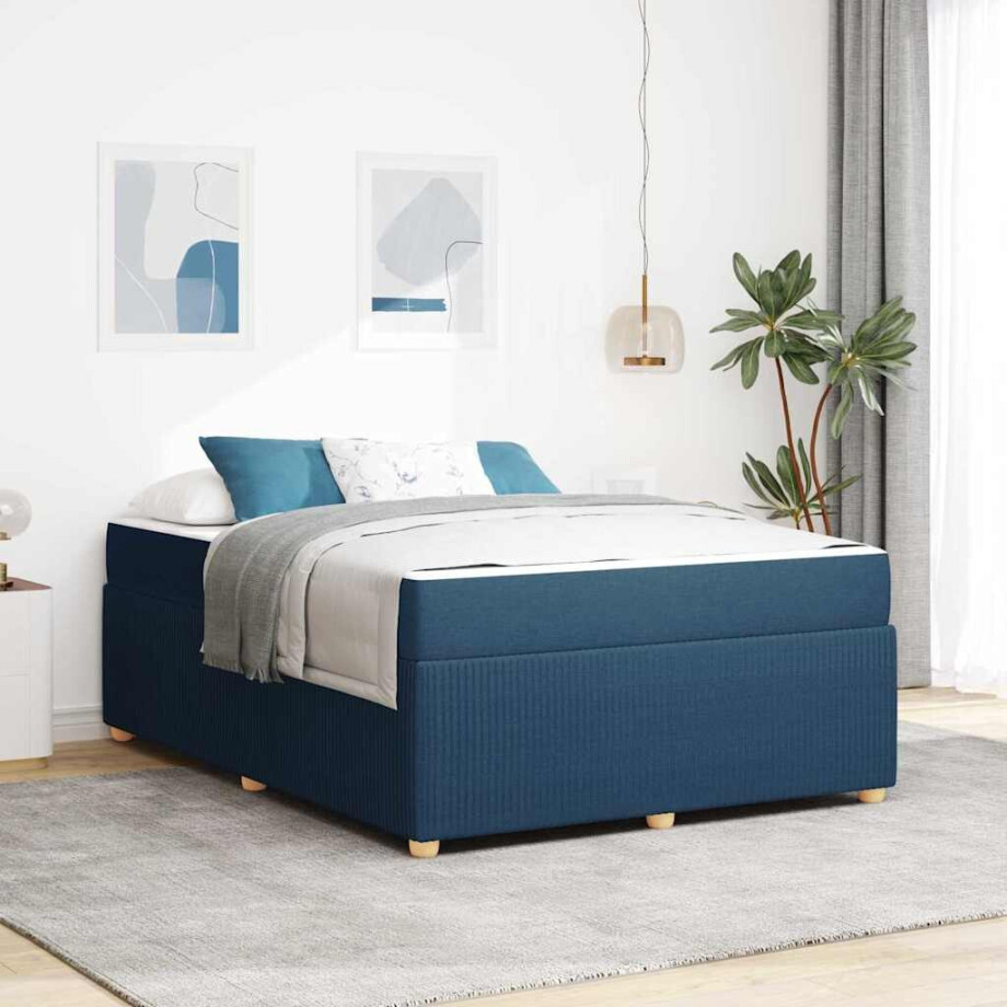 vidaXL Bedframe met matras Blauw 140 x 200 cm Stof afbeelding 1
