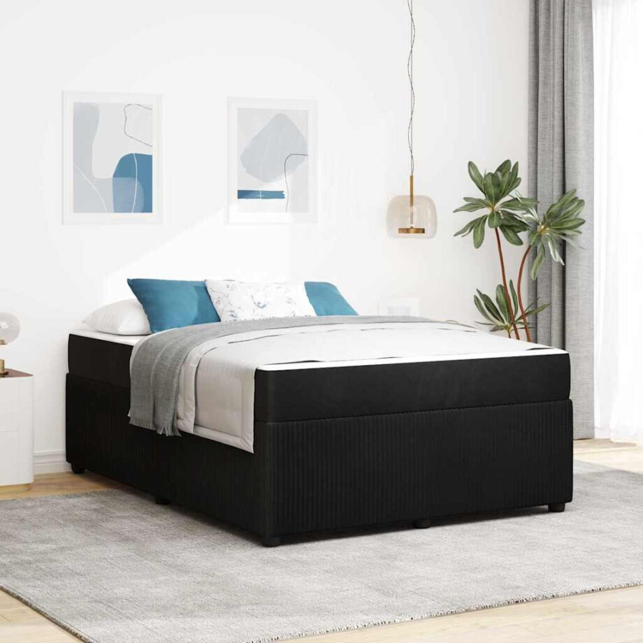 vidaXL Bedframe met matras met matras Zwart 140 x 200 cm Fluweel afbeelding 1