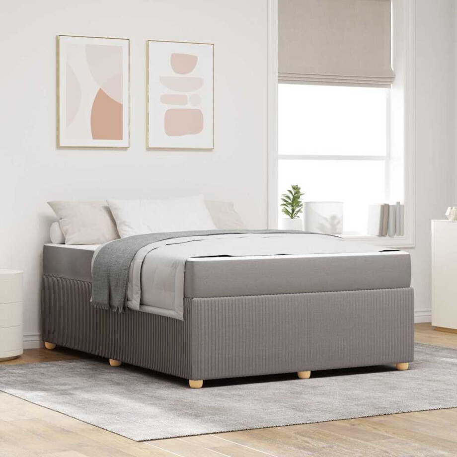 vidaXL Bedframe met matras Taupe 160 x 200 cm Stof afbeelding 1