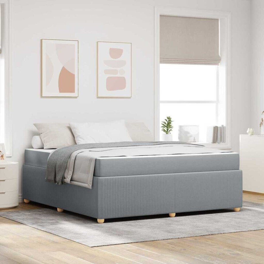 vidaXL Bedframe met matras Lichtgrijs 180 x 200 cm Stof afbeelding 1
