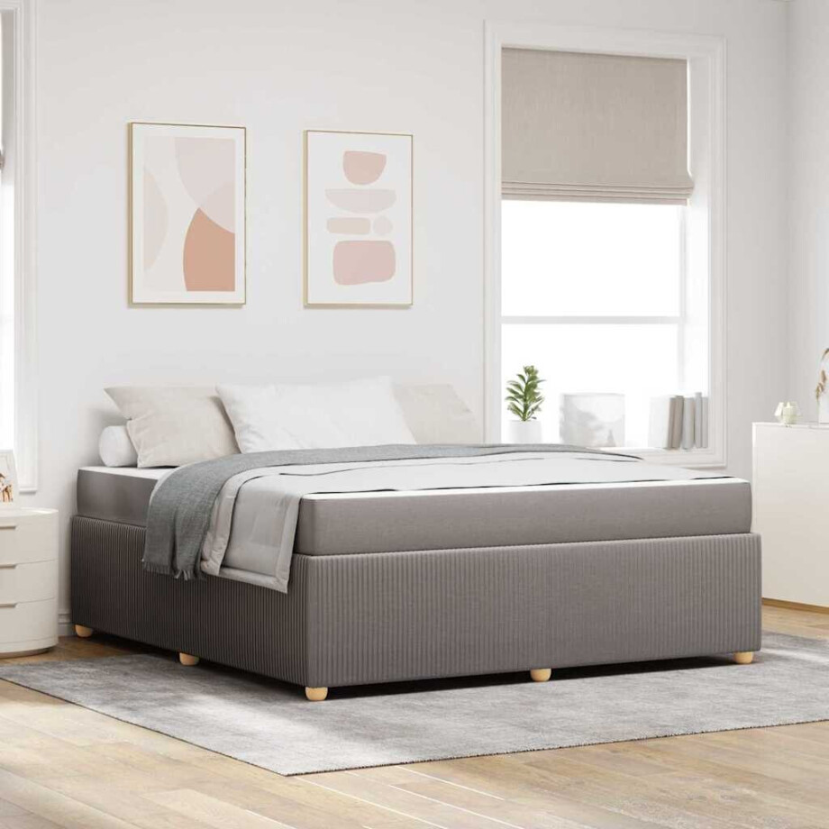 vidaXL Bedframe met matras met matras Taupe 180 x 200 cm Stof vidaXL Bedframe met matras met matras Taupe 180 x 200 cm Stof afbeelding 1