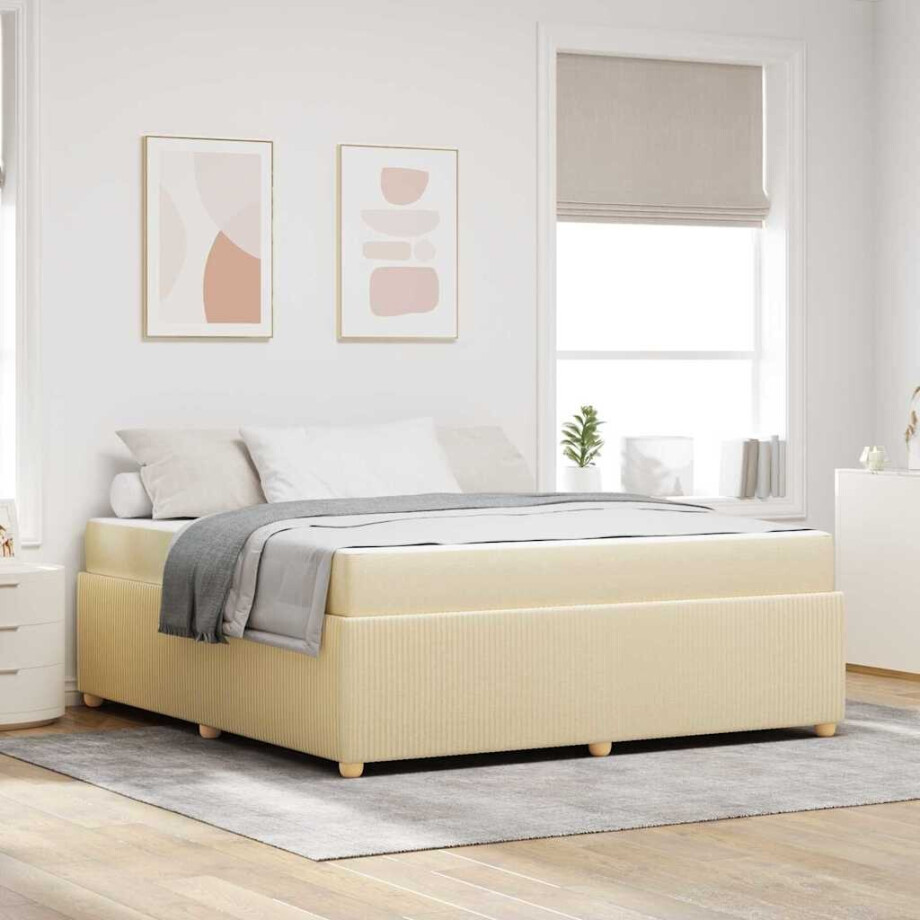 vidaXL Bedframe met matras Crème 180 x 200 cm Stof afbeelding 1