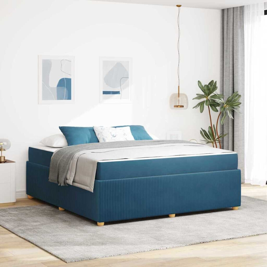 vidaXL Bedframe met matras Anders Blauw 180 x 200 cm Fluweel afbeelding 1