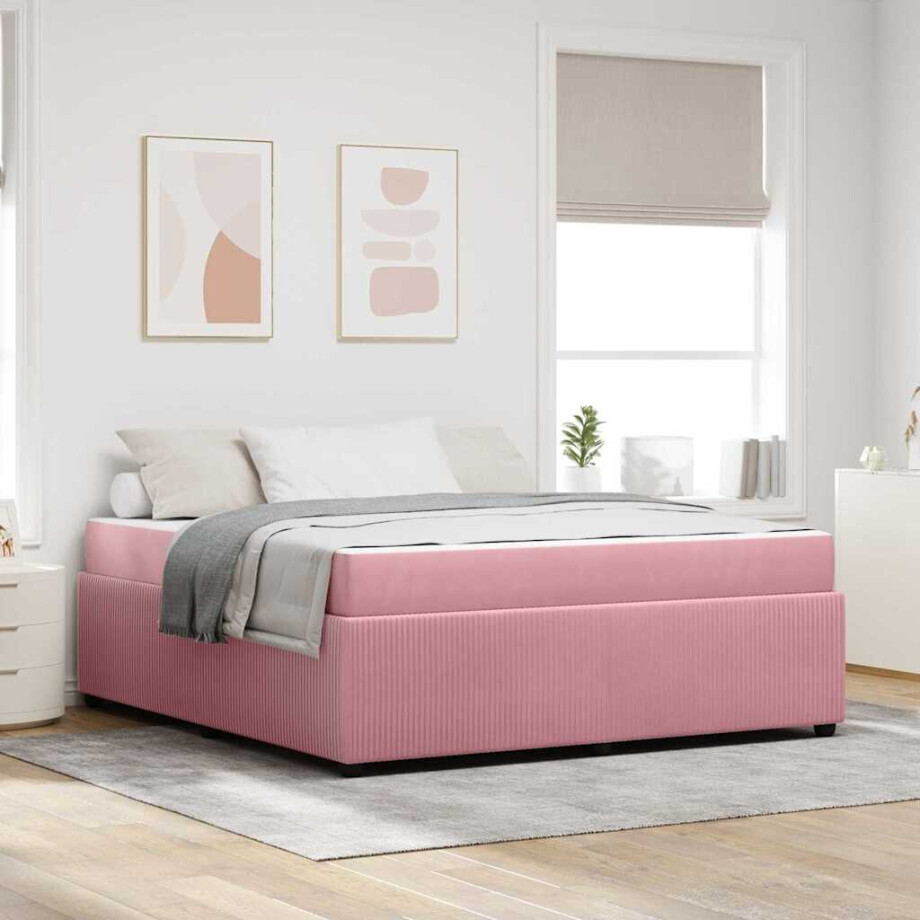 vidaXL Bedframe met matras Roze 180 x 200 cm Stof afbeelding 1