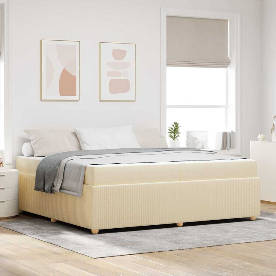 vidaXL Bedframe met matras met matras Crème 200 x 200 cm Stof vidaXL Bedframe met matras met matras Crème 200 x 200 cm Stof afbeelding 1