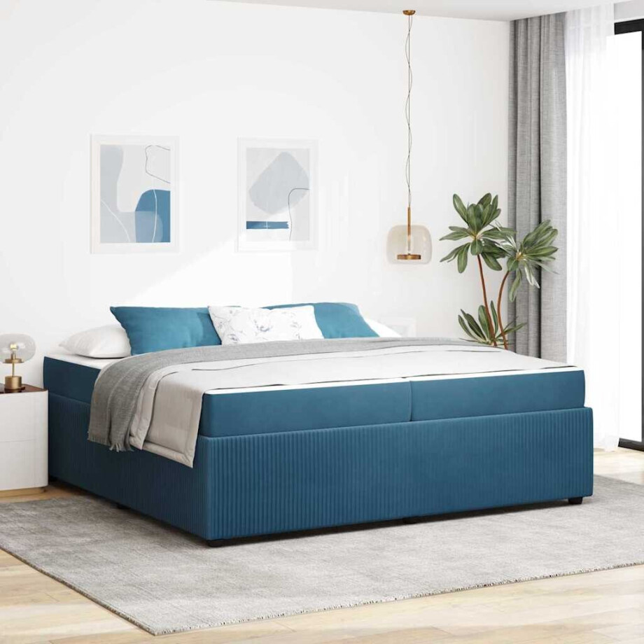 vidaXL Bedframe met matras Blauw 200 x 200 cm Stof afbeelding 1