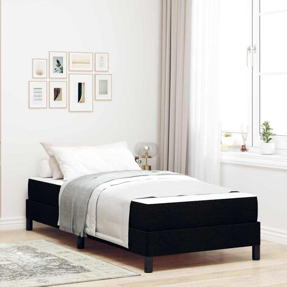vidaXL Boxspringbed met matras Zwart 100 x 200 cm Stof afbeelding 1