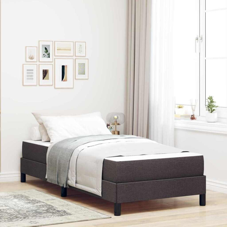 vidaXL Boxspringbed met matras Donkerbruin 100 x 200 cm Stof vidaXL Boxspringbed met matras Donkerbruin 100 x 200 cm Stof afbeelding 1