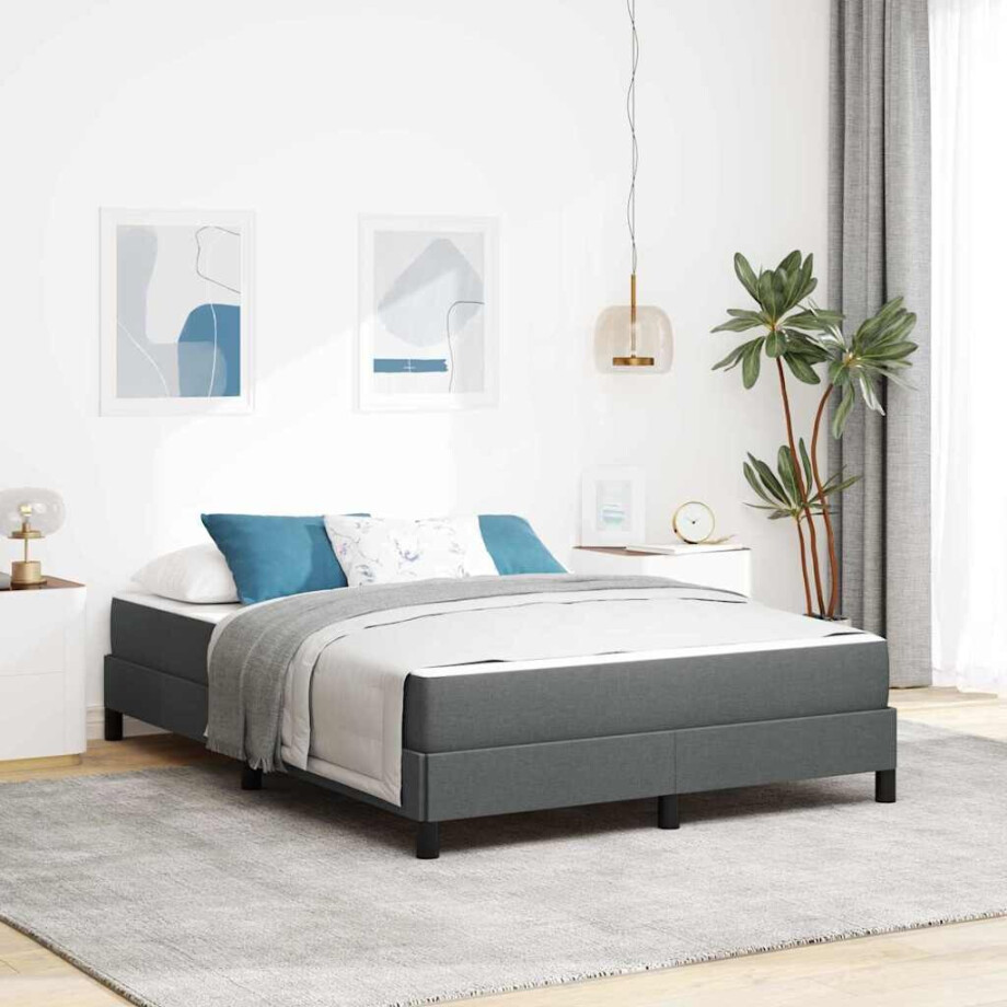vidaXL Boxspringbed met matras Donkergrijs 140 x 200 cm Stof vidaXL Boxspringbed met matras Donkergrijs 140 x 200 cm Stof afbeelding 1