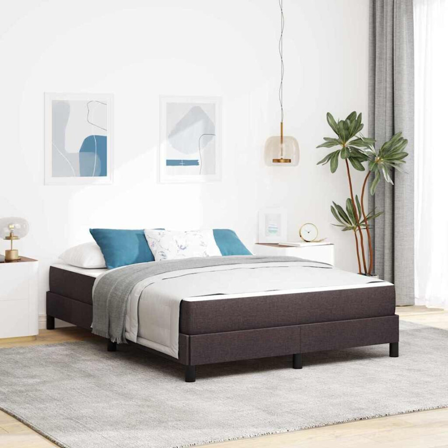 vidaXL Boxspringbed met matras Donkerbruin 140 x 200 cm Stof vidaXL Boxspringbed met matras Donkerbruin 140 x 200 cm Stof afbeelding 1